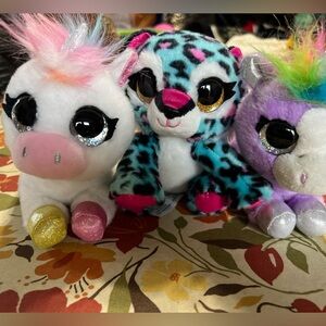 Coco Surprise Neon Unicorn Leopard Plush Big Glitter Eye Fifi Otto Lola Lot Of 3